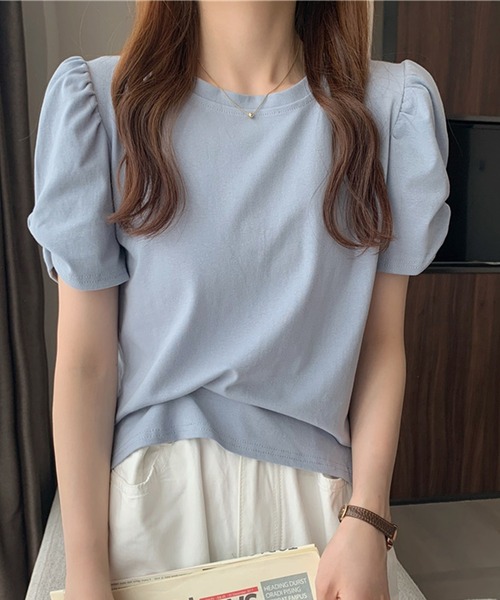 Lea sienna(リーシェンナ)の「パフスリーブのシンプルカットソー(Tシャツ/カットソー・レディース・ホワイト/ブラック/ピンク/イエロー/ブルー・ONESIZE)」の22枚目の写真