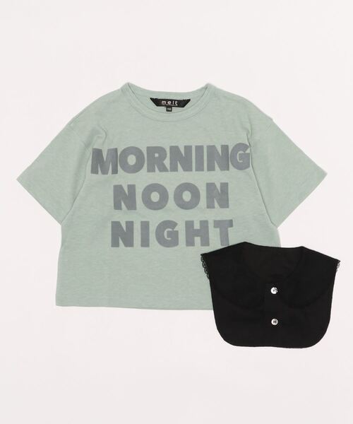 COMECHATTO&CLOSET（カムチャットアンドクロゼット）の「MORNING NOON NIGHT レース襟付きボクシーTシャツ（Tシャツ/カットソー・キッズ・ライトグリーン/アイボリー・110/100）」の2枚目の写真