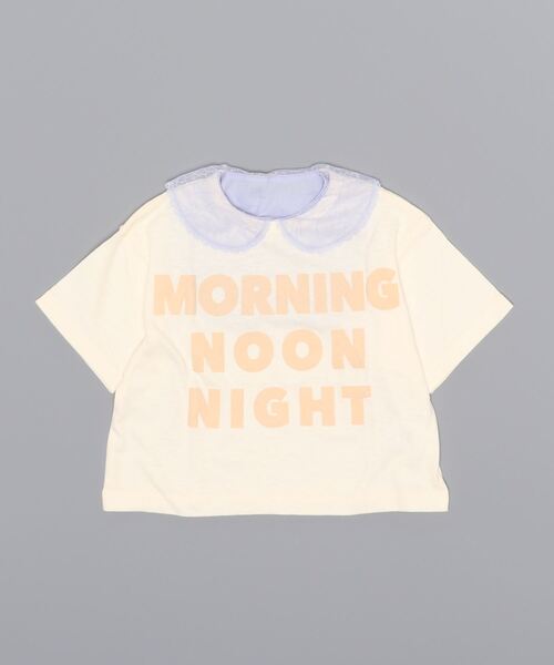 COMECHATTO&CLOSET（カムチャットアンドクロゼット）の「MORNING NOON NIGHT レース襟付きボクシーTシャツ（Tシャツ/カットソー・キッズ・ライトグリーン/アイボリー・110/100）」の4枚目の写真
