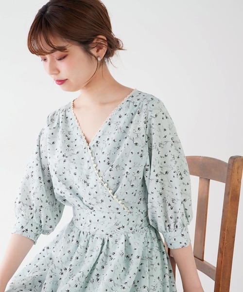 natural couture（ナチュラルクチュール）の「osonoオリジナルフラワーワンピース（ワンピース・レディース・アイボリー/ミント・FREE）」の8枚目の写真