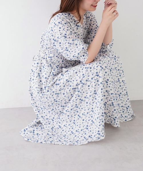 natural couture（ナチュラルクチュール）の「osonoオリジナルフラワーワンピース（ワンピース・レディース・アイボリー/ミント・FREE）」の3枚目の写真