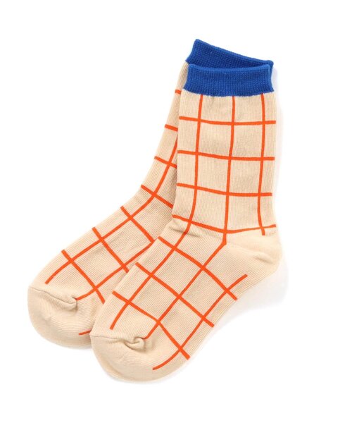 Ampersand（アンパサンド）の「■格子柄クルーソックス（ソックス/靴下・キッズ・オフホワイト/ベージュ/ブラック・12/18/15 /21）」の3枚目の写真