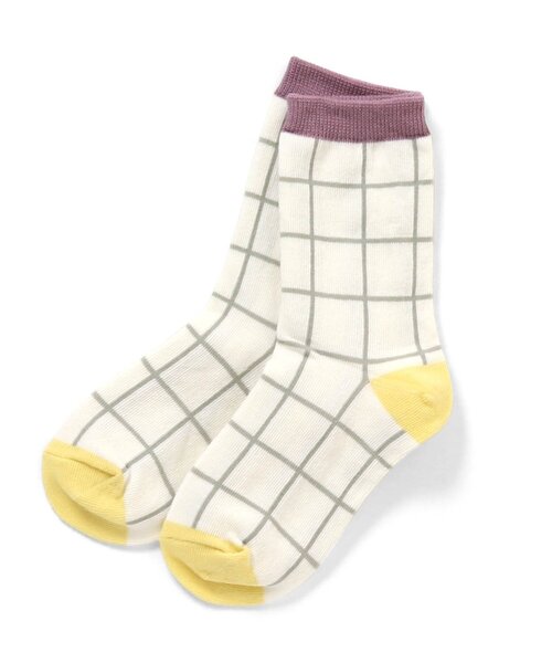 Ampersand（アンパサンド）の「■格子柄クルーソックス（ソックス/靴下・キッズ・オフホワイト/ベージュ/ブラック・12/18/15 /21）」の2枚目の写真