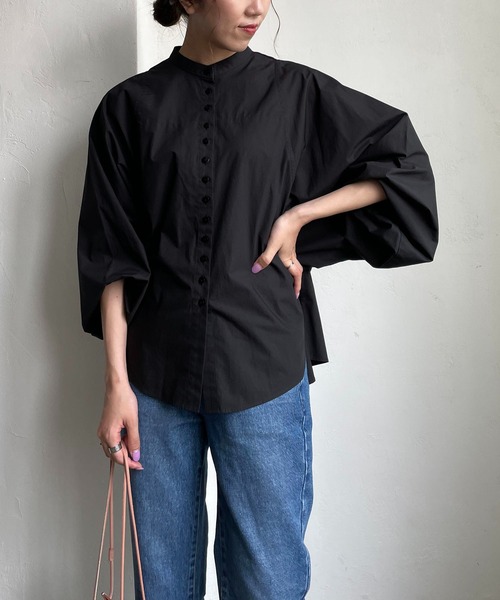 CAPRICIEUX LE'MAGE（カプリシューレマージュ）の「テープギャザードルマンシャツ（シャツ/ブラウス・レディース・ホワイト/ブラック/グリーン・FREE）」の3枚目の写真