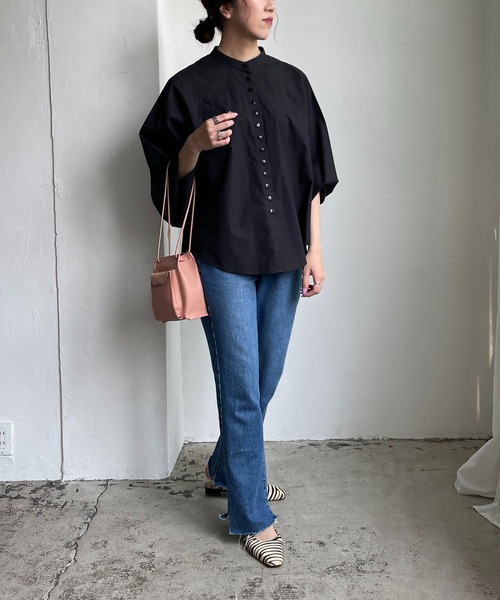 CAPRICIEUX LE'MAGE（カプリシューレマージュ）の「テープギャザードルマンシャツ（シャツ/ブラウス・レディース・ホワイト/ブラック/グリーン・FREE）」の6枚目の写真