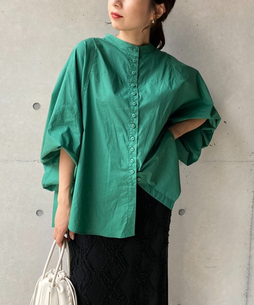 CAPRICIEUX LE'MAGE（カプリシューレマージュ）の「テープギャザードルマンシャツ（シャツ/ブラウス・レディース・ホワイト/ブラック/グリーン・FREE）」の9枚目の写真