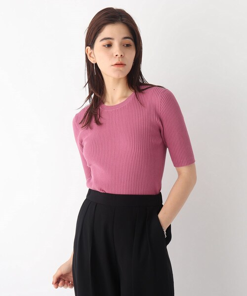 OPAQUE.CLIP（オペークドットクリップ）の「◆ICE COTTON(R) リブニットプルオーバー【WEB限定サイズ】（ニット/セーター・レディース・パープル系4/ブラック/オフホワイト/ピンク系その他・34/42/38/36/40）」の4枚目の写真