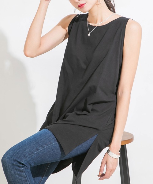 Newlyme(ニューリーミー)の「サイドスリットインナータンクトップ(タンクトップ・レディース・ホワイト/ブラック・MEDIUM/LARGE)」の2枚目の写真