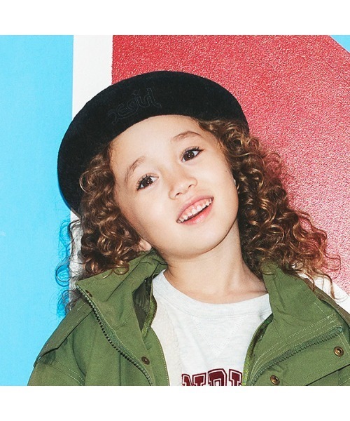 X-girl Stages（エックスガールステージス）の「3D刺繍ベレー帽（ハンチング/ベレー帽・キッズ・ブラック/アイボリー・FREE）」の18枚目の写真