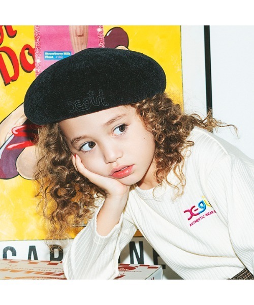 X-girl Stages（エックスガールステージス）の「3D刺繍ベレー帽（ハンチング/ベレー帽・キッズ・ブラック/アイボリー・FREE）」の17枚目の写真