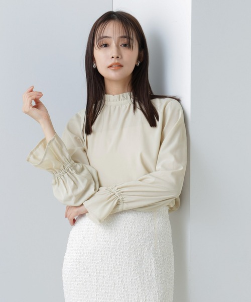 nano・universe - 新品タグ付☆nanouniverse ウールツイルベルテッドブラウス 星玲奈 × NANO universe 」タック スリーブ バルーン ブラウス