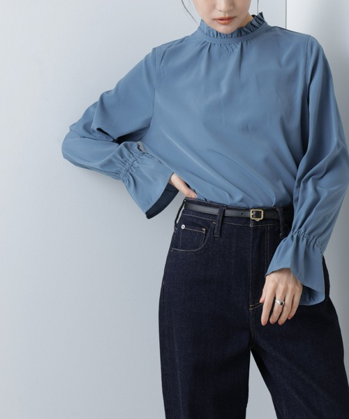 NANO universe（ナノユニバース）の「【WEB限定】フリルスタンドカラーブラウス（シャツ/ブラウス・レディース・ブルー/アイボリー/ブラック・マルチサイズ）」の16枚目の写真