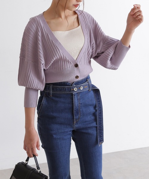 FREE'S MART（フリーズマート）の「タック編みウエストリブカーディガン（カーディガン/ボレロ・レディース・パープル/カーキ/ブラック・FREE）」の3枚目の写真