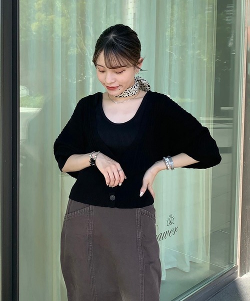 FREE'S MART（フリーズマート）の「タック編みウエストリブカーディガン（カーディガン/ボレロ・レディース・パープル/カーキ/ブラック・FREE）」の11枚目の写真