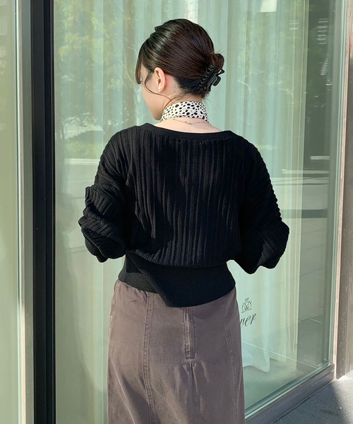 FREE'S MART（フリーズマート）の「タック編みウエストリブカーディガン（カーディガン/ボレロ・レディース・パープル/カーキ/ブラック・FREE）」の12枚目の写真