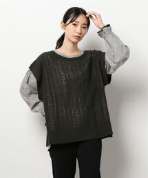Samansa Mos2 | 柄編みニットベスト＋ブラウスセット(アンサンブル)