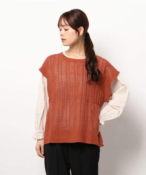 Samansa Mos2（サマンサ モスモス）の「柄編みニットベスト＋ブラウスセット（アンサンブル・レディース・オレンジ/カーキ/チャコール/ブルー/ベージュ・ﾌﾘ-）」の10枚目の写真
