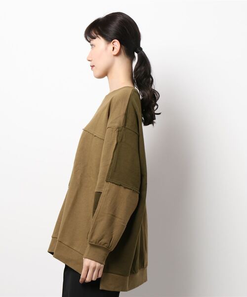 Samansa Mos2（サマンサ モスモス）の「パッチワーク裏毛プルオーバー（Tシャツ/カットソー・レディース・ベージュ/ブラウン/カーキ・ﾌﾘ-）」の5枚目の写真