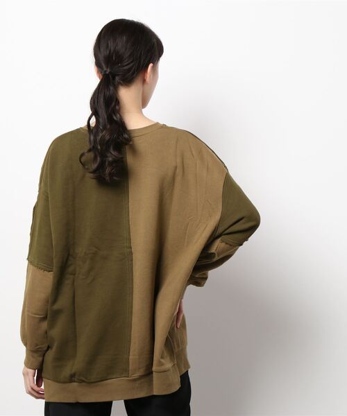 Samansa Mos2（サマンサ モスモス）の「パッチワーク裏毛プルオーバー（Tシャツ/カットソー・レディース・ベージュ/ブラウン/カーキ・ﾌﾘ-）」の4枚目の写真