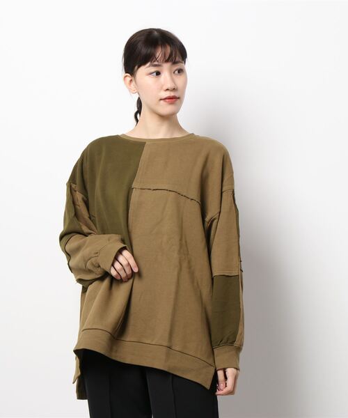 Samansa Mos2（サマンサ モスモス）の「パッチワーク裏毛プルオーバー（Tシャツ/カットソー・レディース・ベージュ/ブラウン/カーキ・ﾌﾘ-）」の8枚目の写真