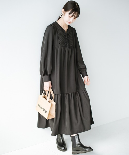 haco!(ハコ)の「重ね着して長ーーい季節着られる&大人もルンとできちゃう!キルティングがかわいいワンピース by que made me(ワンピース・レディース・ブラック/ベージュ・SMALL/MEDIUM/LARGE/X-LARGE)」の20枚目の写真