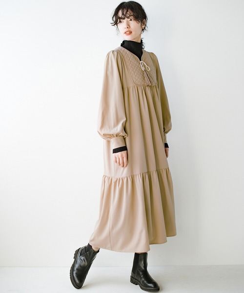 haco!(ハコ)の「重ね着して長ーーい季節着られる&大人もルンとできちゃう!キルティングがかわいいワンピース by que made me(ワンピース・レディース・ブラック/ベージュ・SMALL/MEDIUM/LARGE/X-LARGE)」の3枚目の写真