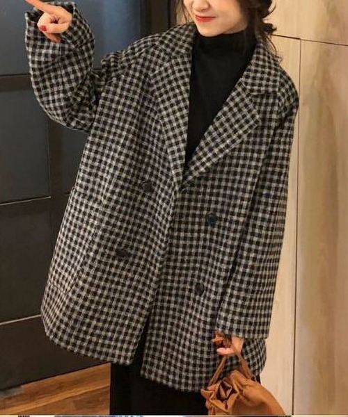 MAISON DE THERESE（メゾン ド テレーズ）の「ゆったりラインジャケット/間綿のチェックコート（テーラードジャケット・レディース・グレー/ブラック/ブラウン・MEDIUM/LARGE/SMALL）」の17枚目の写真