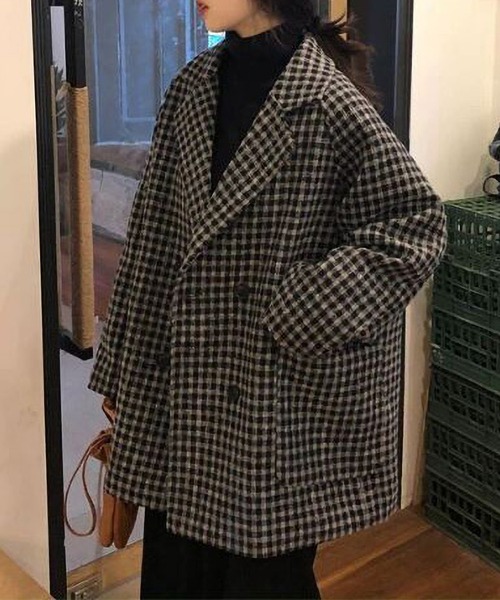 MAISON DE THERESE（メゾン ド テレーズ）の「ゆったりラインジャケット/間綿のチェックコート（テーラードジャケット・レディース・グレー/ブラック/ブラウン・MEDIUM/LARGE/SMALL）」の18枚目の写真