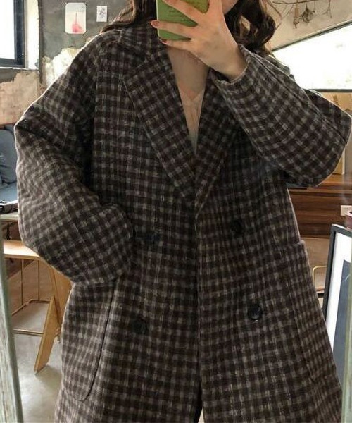 MAISON DE THERESE（メゾン ド テレーズ）の「ゆったりラインジャケット/間綿のチェックコート（テーラードジャケット・レディース・グレー/ブラック/ブラウン・MEDIUM/LARGE/SMALL）」の20枚目の写真