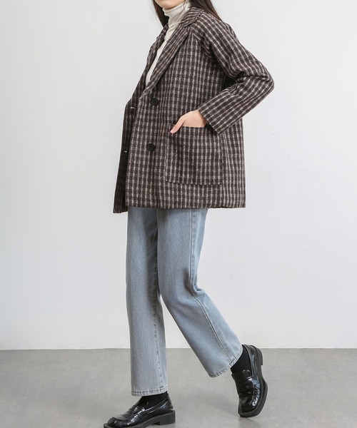 MAISON DE THERESE（メゾン ド テレーズ）の「ゆったりラインジャケット/間綿のチェックコート（テーラードジャケット・レディース・グレー/ブラック/ブラウン・MEDIUM/LARGE/SMALL）」の21枚目の写真