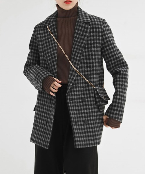 MAISON DE THERESE（メゾン ド テレーズ）の「ゆったりラインジャケット/間綿のチェックコート（テーラードジャケット・レディース・グレー/ブラック/ブラウン・MEDIUM/LARGE/SMALL）」の12枚目の写真