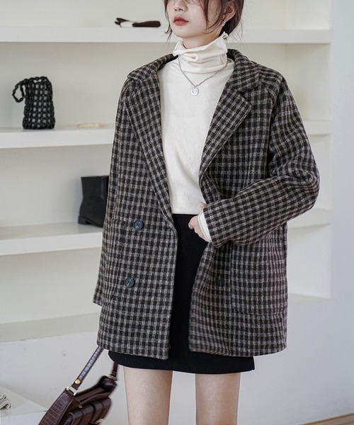 MAISON DE THERESE（メゾン ド テレーズ）の「ゆったりラインジャケット/間綿のチェックコート（テーラードジャケット・レディース・グレー/ブラック/ブラウン・MEDIUM/LARGE/SMALL）」の22枚目の写真