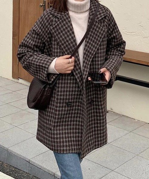 MAISON DE THERESE（メゾン ド テレーズ）の「ゆったりラインジャケット/間綿のチェックコート（テーラードジャケット・レディース・グレー/ブラック/ブラウン・MEDIUM/LARGE/SMALL）」の15枚目の写真