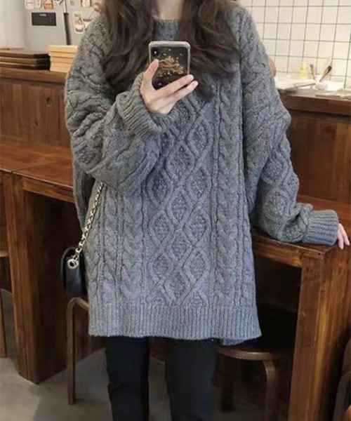 FRP（エフアールピー）の「YUGA  ローゲージニット　チュニックワンピース（ワンピース・レディース・ピンク/オフホワイト/ブラック/グレー・FREE）」の3枚目の写真