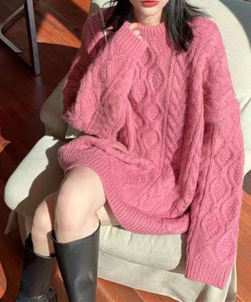 FRP（エフアールピー）の「YUGA  ローゲージニット　チュニックワンピース（ワンピース・レディース・ピンク/オフホワイト/ブラック/グレー・FREE）」の4枚目の写真