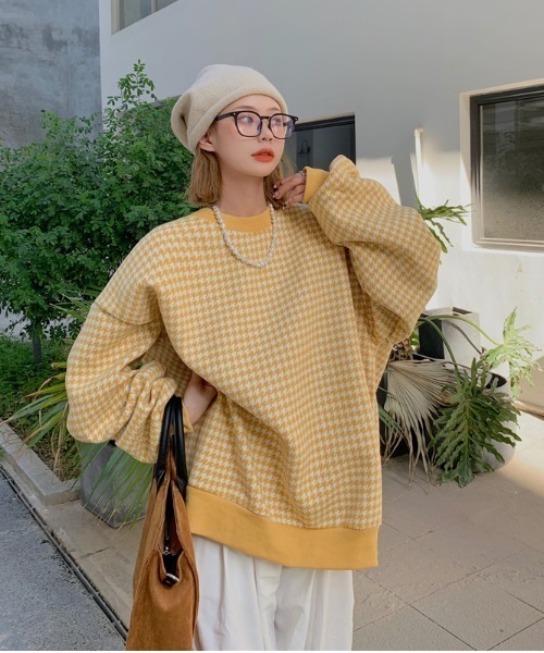 KOR（ケーオーアール）の「千鳥格子　ビッグシルエットプルオーバー（スウェット・レディース・ブラック/イエロー・FREE）」の11枚目の写真