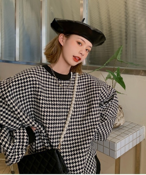 KOR（ケーオーアール）の「千鳥格子　ビッグシルエットプルオーバー（スウェット・レディース・ブラック/イエロー・FREE）」の18枚目の写真