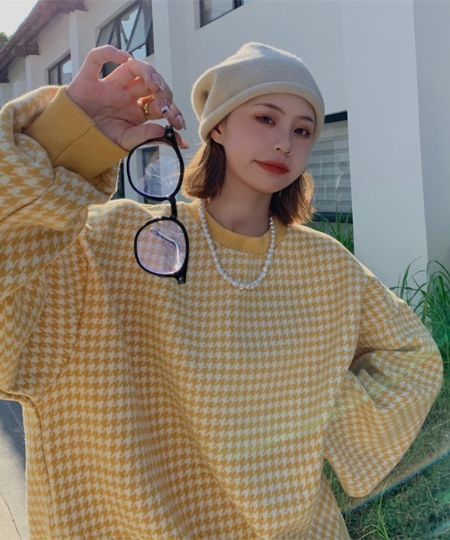 KOR（ケーオーアール）の「千鳥格子　ビッグシルエットプルオーバー（スウェット・レディース・ブラック/イエロー・FREE）」の12枚目の写真