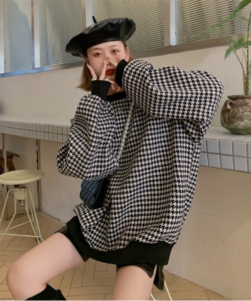 KOR（ケーオーアール）の「千鳥格子　ビッグシルエットプルオーバー（スウェット・レディース・ブラック/イエロー・FREE）」の10枚目の写真