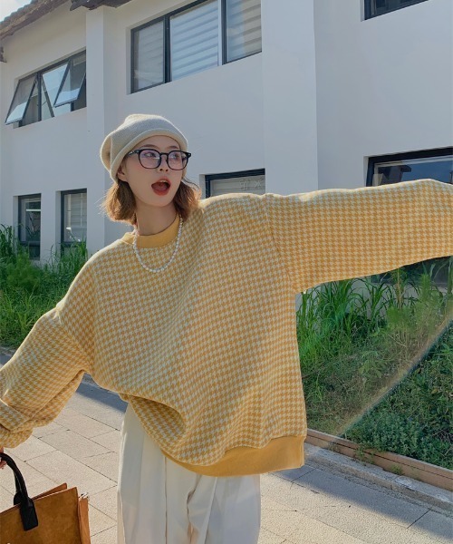 KOR（ケーオーアール）の「千鳥格子　ビッグシルエットプルオーバー（スウェット・レディース・ブラック/イエロー・FREE）」の22枚目の写真