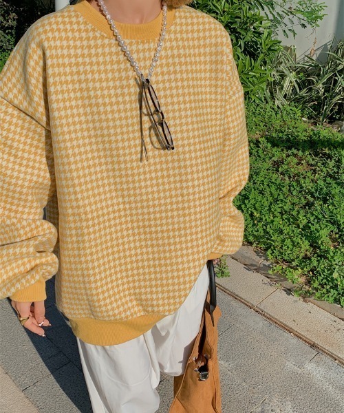 KOR（ケーオーアール）の「千鳥格子　ビッグシルエットプルオーバー（スウェット・レディース・ブラック/イエロー・FREE）」の19枚目の写真
