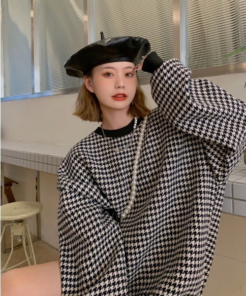 KOR（ケーオーアール）の「千鳥格子　ビッグシルエットプルオーバー（スウェット・レディース・ブラック/イエロー・FREE）」の7枚目の写真