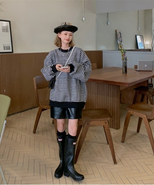 KOR（ケーオーアール）の「千鳥格子　ビッグシルエットプルオーバー（スウェット・レディース・ブラック/イエロー・FREE）」の6枚目の写真