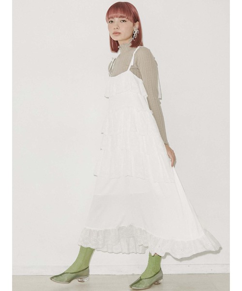 merry jenny（メリージェニー）の「イレギュラーレースキャミワンピース（ワンピース・レディース・ベージュ/オフホワイト/ブラック・FREE）」の4枚目の写真