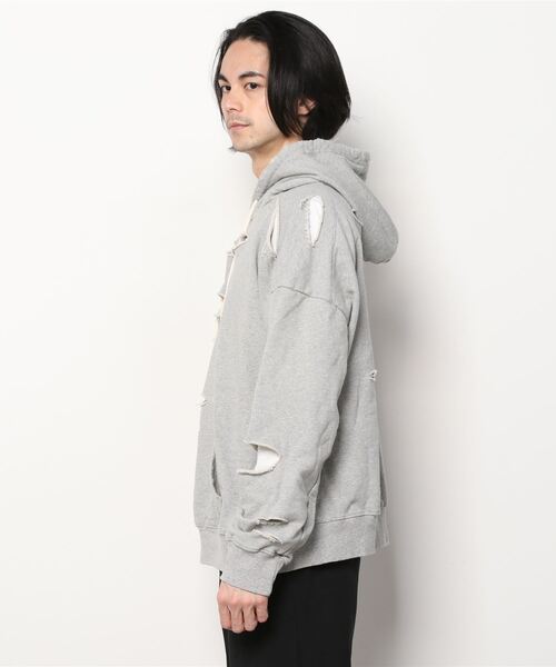 XU（エックスユー）の「【XU/エックスユー】damage hoodie/ダメージ フーディ ビッグサイズ オーバーサイズフーディ（パーカー・メンズ・ブラック/グレー・ONE SIZE）」の7枚目の写真