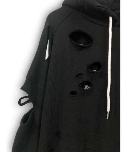 XU（エックスユー）の「【XU/エックスユー】damage hoodie/ダメージ フーディ ビッグサイズ オーバーサイズフーディ（パーカー・メンズ・ブラック/グレー・ONE SIZE）」の6枚目の写真