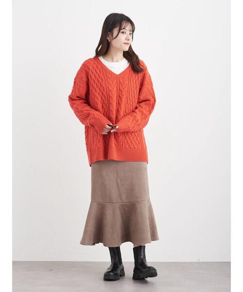 Petit fleur（プチフルール）の「・Petit Fleur ポンチスエードラッフルスカート＊（スカート・レディース・チャコールグレー/カーキ/アイボリー/グレイッシュベージュ・FREE）」の20枚目の写真