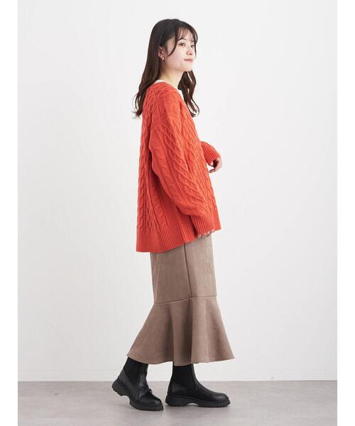 Petit fleur（プチフルール）の「・Petit Fleur ポンチスエードラッフルスカート＊（スカート・レディース・チャコールグレー/カーキ/アイボリー/グレイッシュベージュ・FREE）」の19枚目の写真