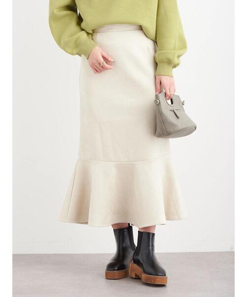 Petit fleur（プチフルール）の「・Petit Fleur ポンチスエードラッフルスカート＊（スカート・レディース・チャコールグレー/カーキ/アイボリー/グレイッシュベージュ・FREE）」の16枚目の写真