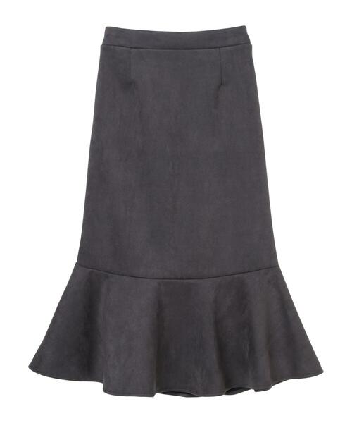 Petit fleur（プチフルール）の「・Petit Fleur ポンチスエードラッフルスカート＊（スカート・レディース・チャコールグレー/カーキ/アイボリー/グレイッシュベージュ・FREE）」の7枚目の写真